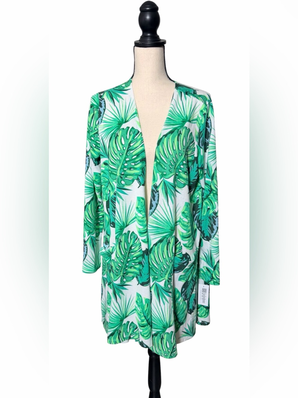 LuLaRoe Caroline Green Palm Leaf Tropical Open Front Cardigan Size Large